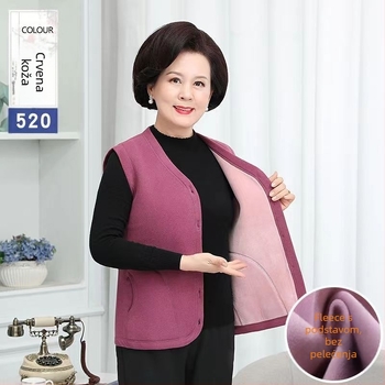 Jesensko-zimska vest s baršunastim podstavom za odrasle žene, V-izrez, trostruki sloj, plus veličina