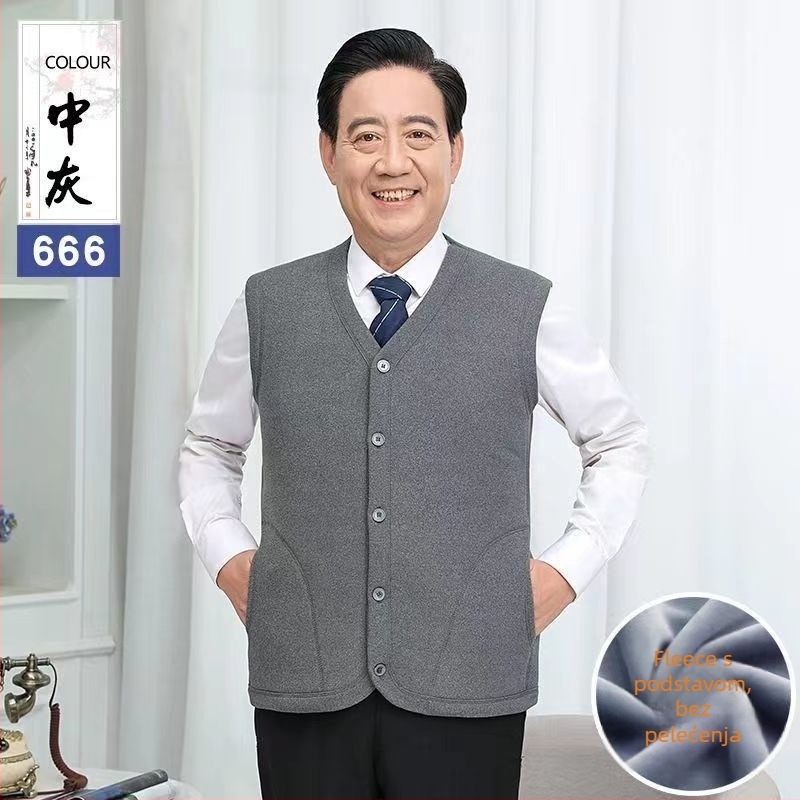 Jesensko-zimska vest s baršunastim podstavom za odrasle žene, V-izrez, trostruki sloj, plus veličina