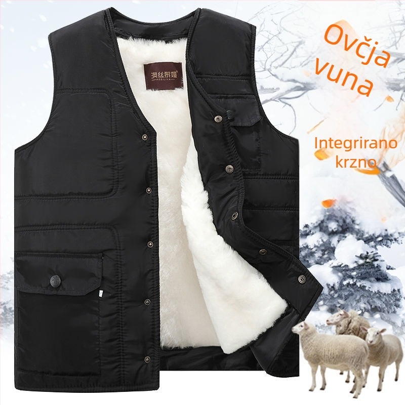 Vunena vesta s krznom za starije muškarce, jesen-zima