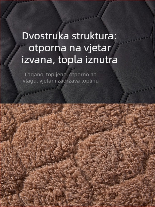 Muška debela fleece vest s mrežastim uzorkom, V-izrez, bez kapulje, zimska toplina