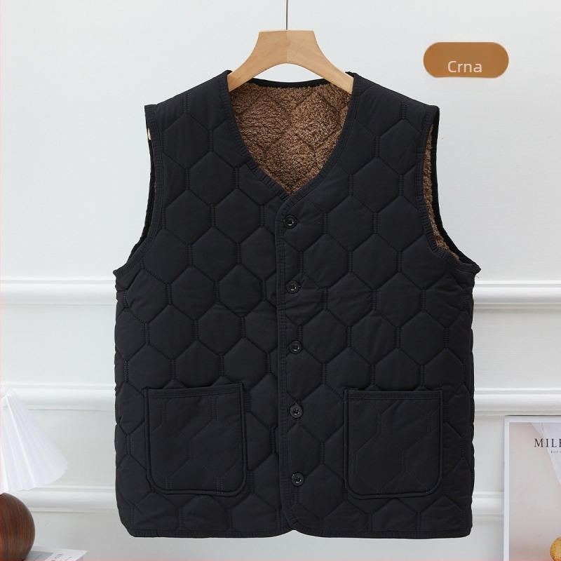 Muška debela fleece vest s mrežastim uzorkom, V-izrez, bez kapulje, zimska toplina