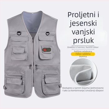 Muški radni prsluk za proljeće i jesen s višestrukim džepovima