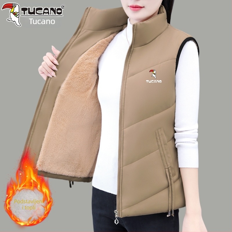 Ženski prsluk s flis podstavnim ovratnikom, zatvaračem, punjenje od poliestera, Zimska kolekcija 2025