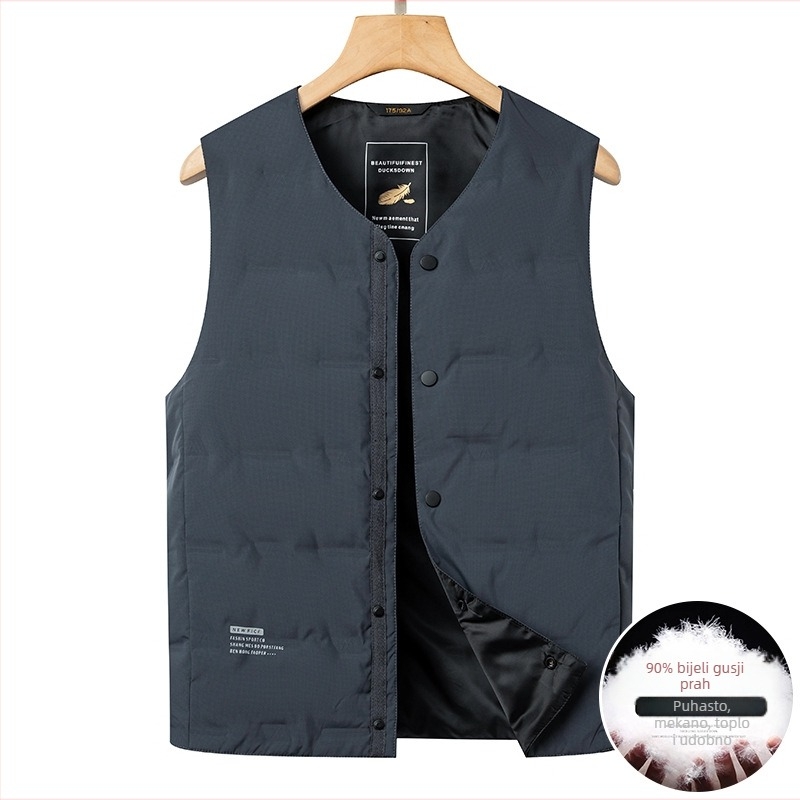 Muško debelo puffer vesta s V izrezom, za jesen-zimu, 86–90% bijelog patkastog pera, podstava od poliestera