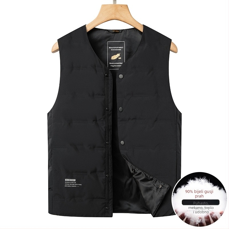Muško debelo puffer vesta s V izrezom, za jesen-zimu, 86–90% bijelog patkastog pera, podstava od poliestera