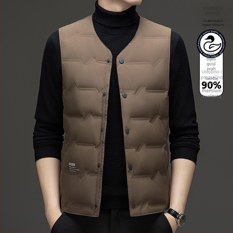 Muško debelo puffer vesta s V izrezom, za jesen-zimu, 86–90% bijelog patkastog pera, podstava od poliestera