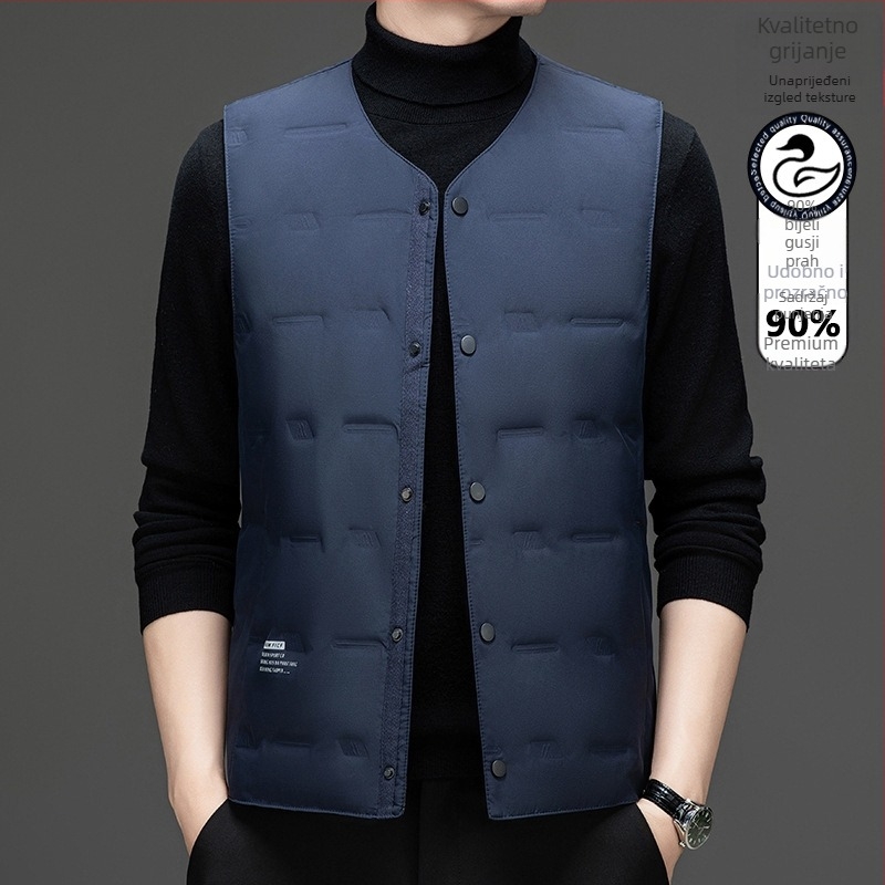 Muško debelo puffer vesta s V izrezom, za jesen-zimu, 86–90% bijelog patkastog pera, podstava od poliestera