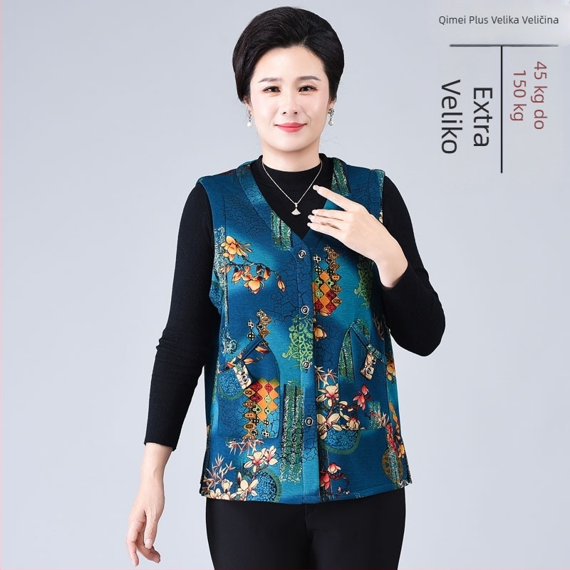 Ženski vest s floralnim uzorkom, poliester-elastan tkanina, casual stil, duljina 50-65 cm