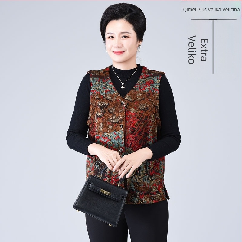 Ženski vest s floralnim uzorkom, poliester-elastan tkanina, casual stil, duljina 50-65 cm