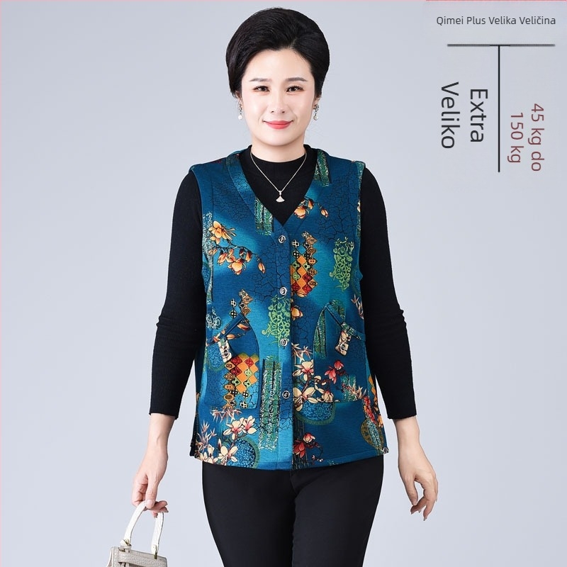 Ženski vest s floralnim uzorkom, poliester-elastan tkanina, casual stil, duljina 50-65 cm