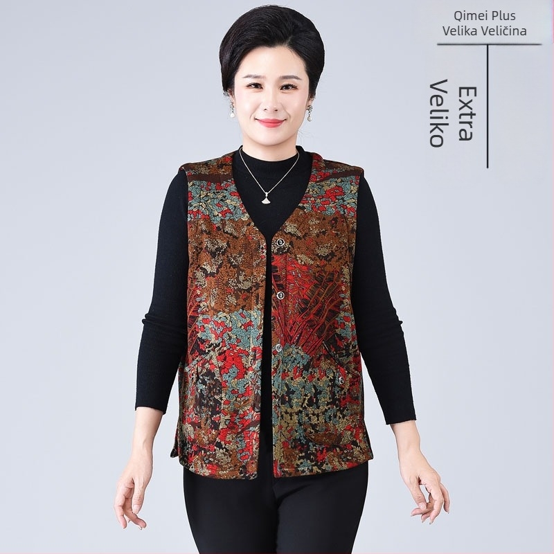 Ženski vest s floralnim uzorkom, poliester-elastan tkanina, casual stil, duljina 50-65 cm