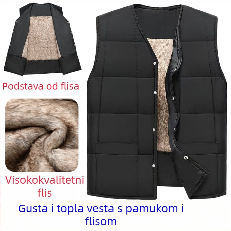 Muška vesta od poliestera s fleksi podstavom, minimalističkog dizajna, ravni kroj, s jednom redom gumbi, bez kapuljače, 100% poliester