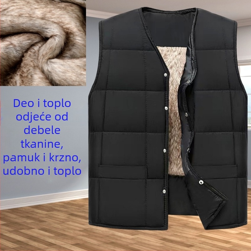Muška vesta od poliestera s fleksi podstavom, minimalističkog dizajna, ravni kroj, s jednom redom gumbi, bez kapuljače, 100% poliester
