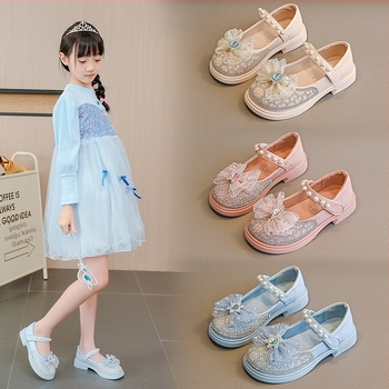 Dječje kristalne cipele u stilu princeze – Velcro kopčanje, gornji dio: sintetička koža, đon: TPR, niski kroj, proljeće i jesen