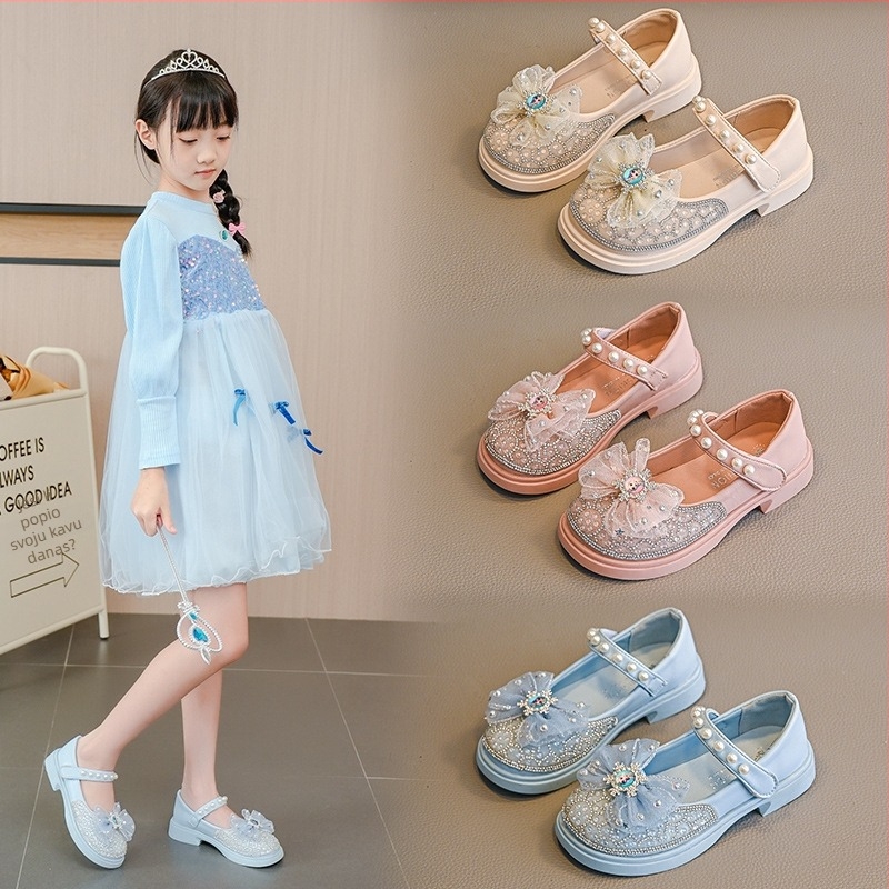 Dječje kristalne cipele u stilu princeze – Velcro kopčanje, gornji dio: sintetička koža, đon: TPR, niski kroj, proljeće i jesen