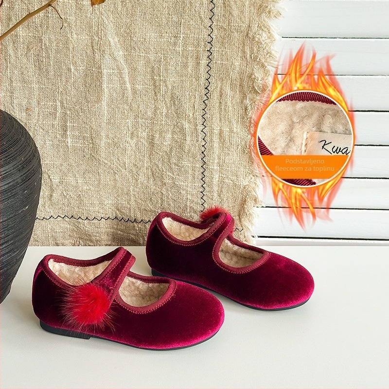 Dječje cipele od velura s Velcro zatvaračem, niski gornji dio, gumeni potplat, protuklizne i toplo zimu