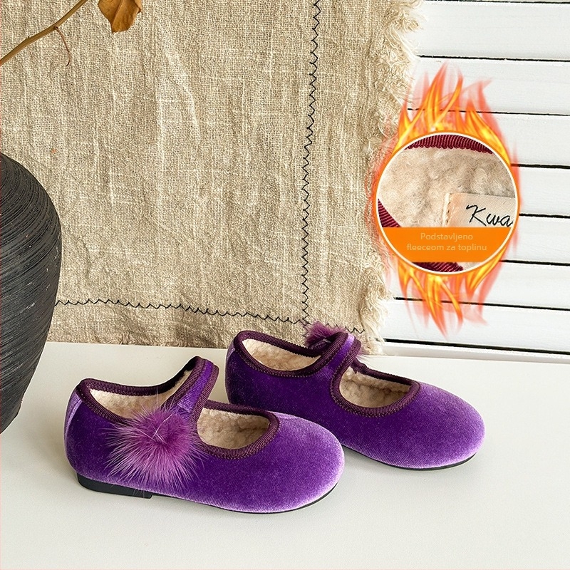 Dječje cipele od velura s Velcro zatvaračem, niski gornji dio, gumeni potplat, protuklizne i toplo zimu