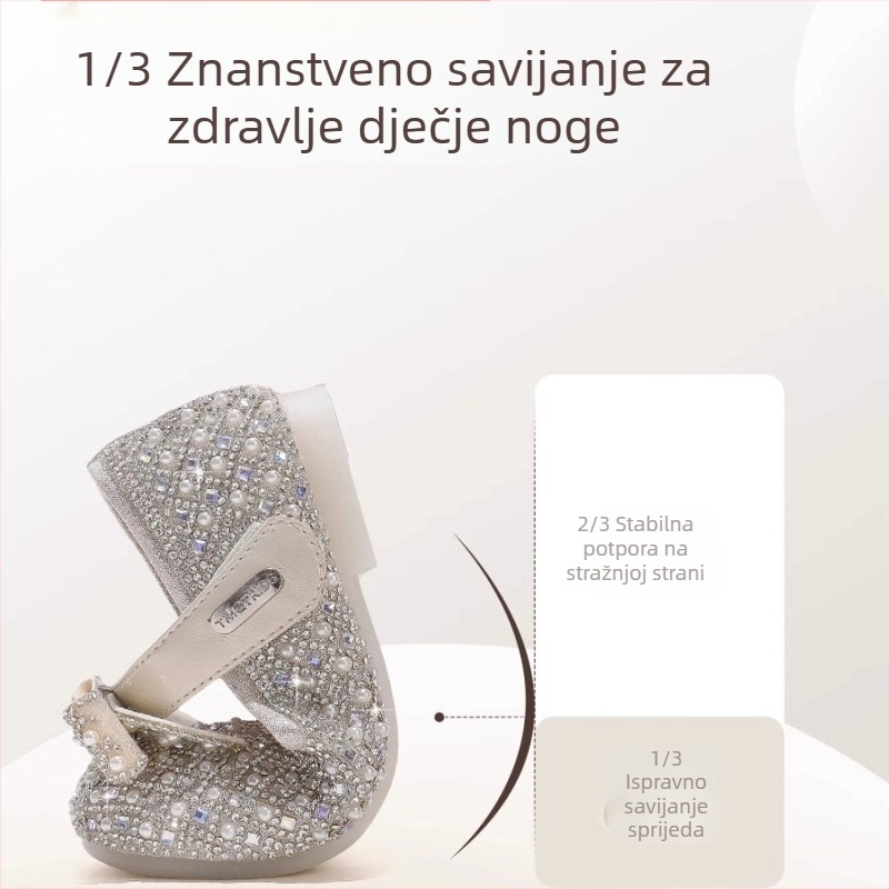 Dječje cipele s kristalnom mašnicom, kvadratni nos, Velcro zatvaranje, EVA uložak, za djecu 4–16 godina, jesen 2025