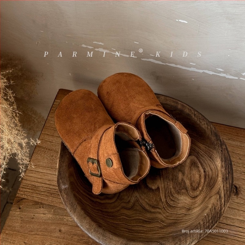 Dječje djevojačke debeli pamuk zimske čizme za snijeg s toplom podstavom, Birkenstock-stil kožne čizme