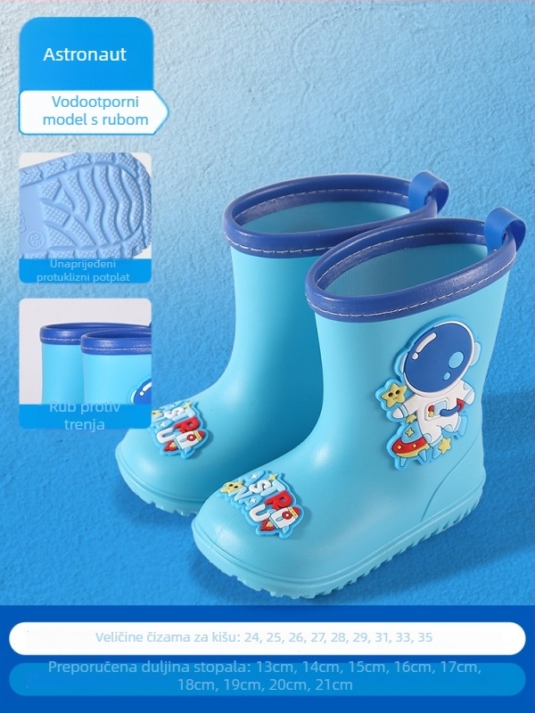 Dječje kišne čizme za dječake, vodootporne, protuklizne, s elastičnim otvorom, uzrast 1–9 godina.