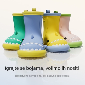 Dječje kišne čizme s motivom ajkule, nesklizajući mekani đon, srednje visine potkoljenice, karikaturni dizajn