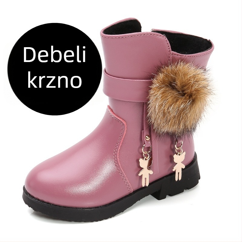 Dječje zimske čizme za djevojčice, stil princeze, gornji materijal od sintetičke kože, bočni zatvarač, potplat od TPR, ulošak od umjetne vune, jednobojne