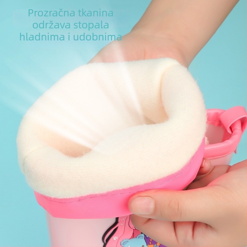 Školske čizme za kišu s pamukom u postavi – lagane, mekane, protuklizne, PVC gornji dio, unisex, crtani uzorak, dobna skupina 13–16 godina