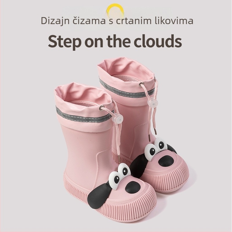 Dječje čizme za kišu s crtanim štenčetom, unisex, vodootporne PVC, flis podstava, mekana potplata