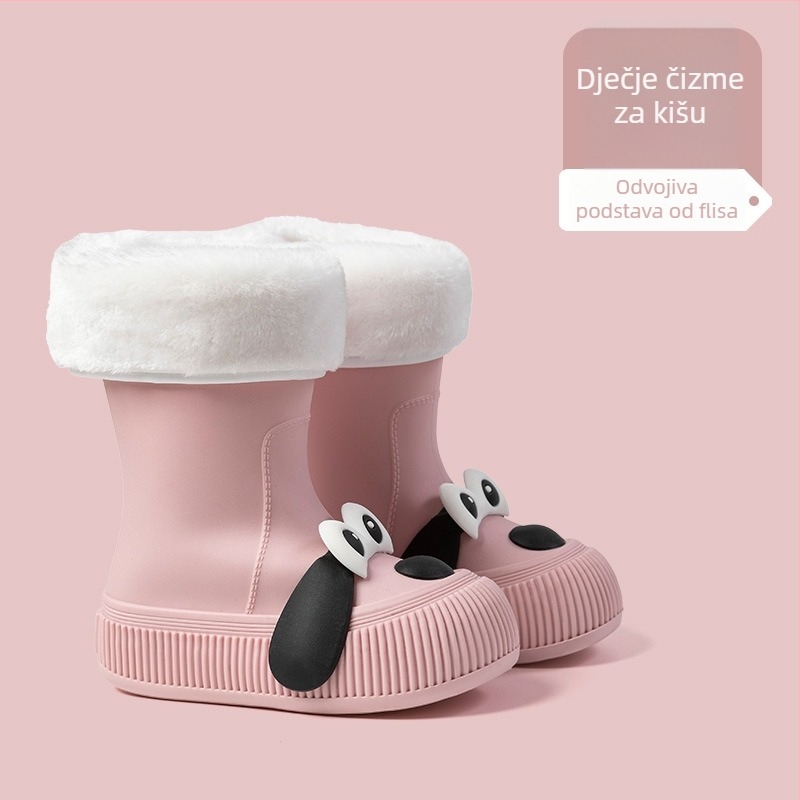Dječje čizme za kišu s crtanim štenčetom, unisex, vodootporne PVC, flis podstava, mekana potplata