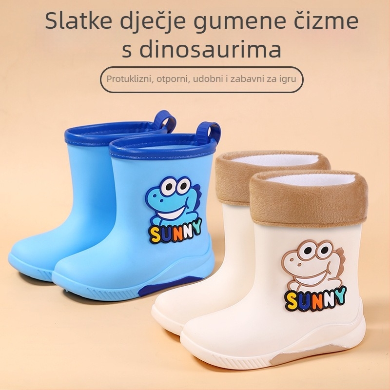 Dječje čizme za kišu s PVC gornjim dijelom, ravni potplat, srednja visina cijevi, potplata ubrizgana, jednodjelna konstrukcija