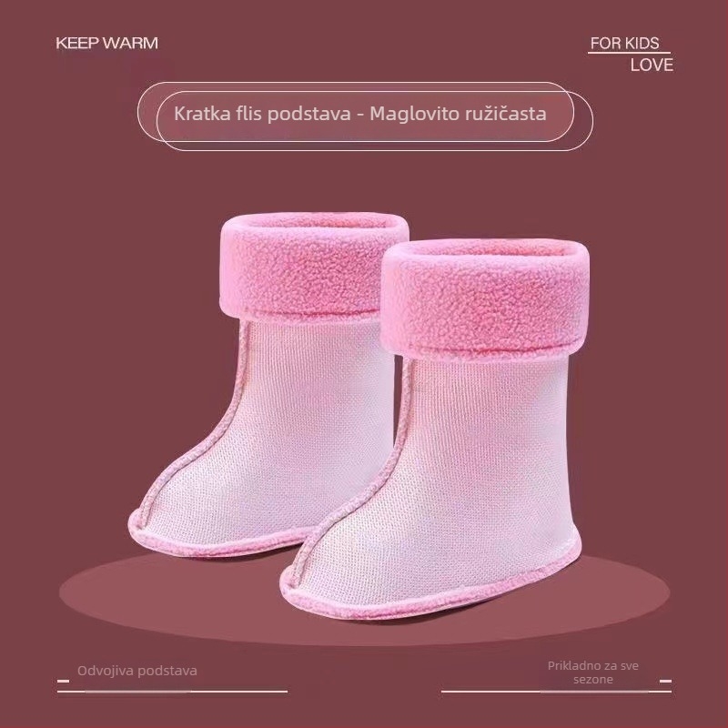 Unisex dječje kišne čizme s karikaturnim dizajnom, podstavljene fleeceom, protuklizna PVC potplat, niski otvor čizme