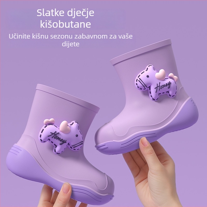 Dječje PVC čizme za kišu s karikaturskim uzorkom, sve sezone, s uklonjivom podstavom, unisex, za uzrast 1–12 godina