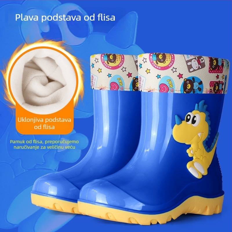 Dječji set gumiranih čizama za kišu s dinosaurskim uzorkom, PVC gornji dio, protuklizna podstava, za sve sezone, unisex