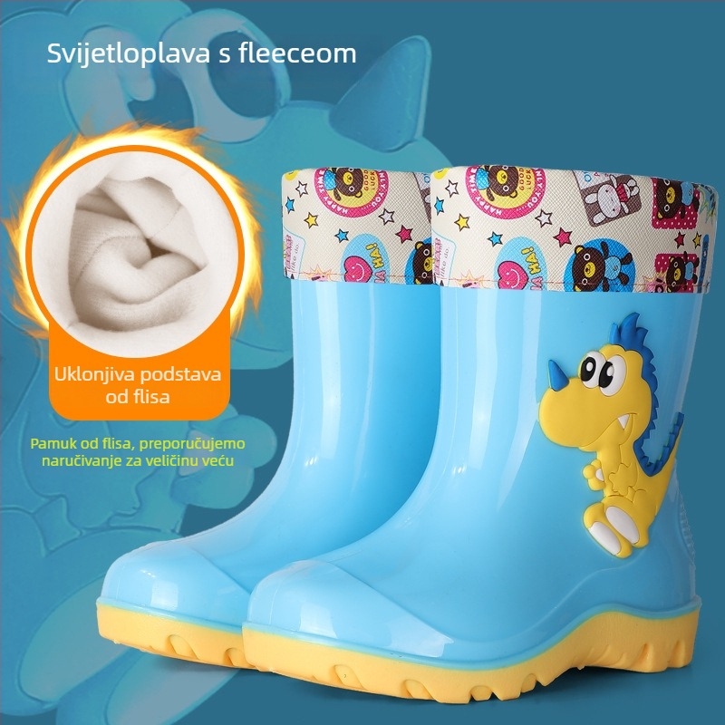 Dječji set gumiranih čizama za kišu s dinosaurskim uzorkom, PVC gornji dio, protuklizna podstava, za sve sezone, unisex