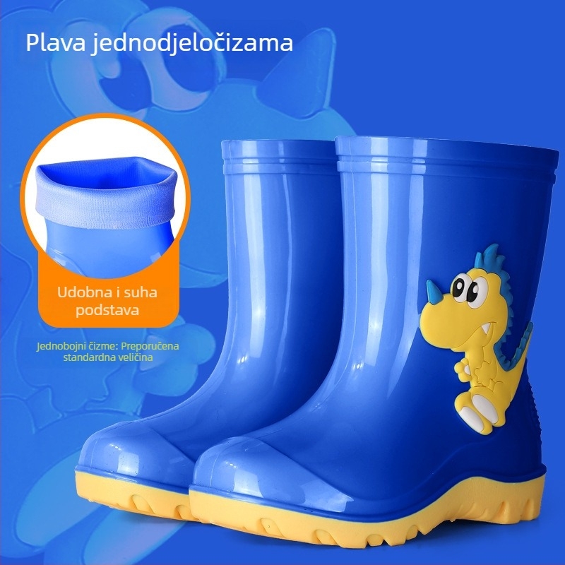 Dječji set gumiranih čizama za kišu s dinosaurskim uzorkom, PVC gornji dio, protuklizna podstava, za sve sezone, unisex