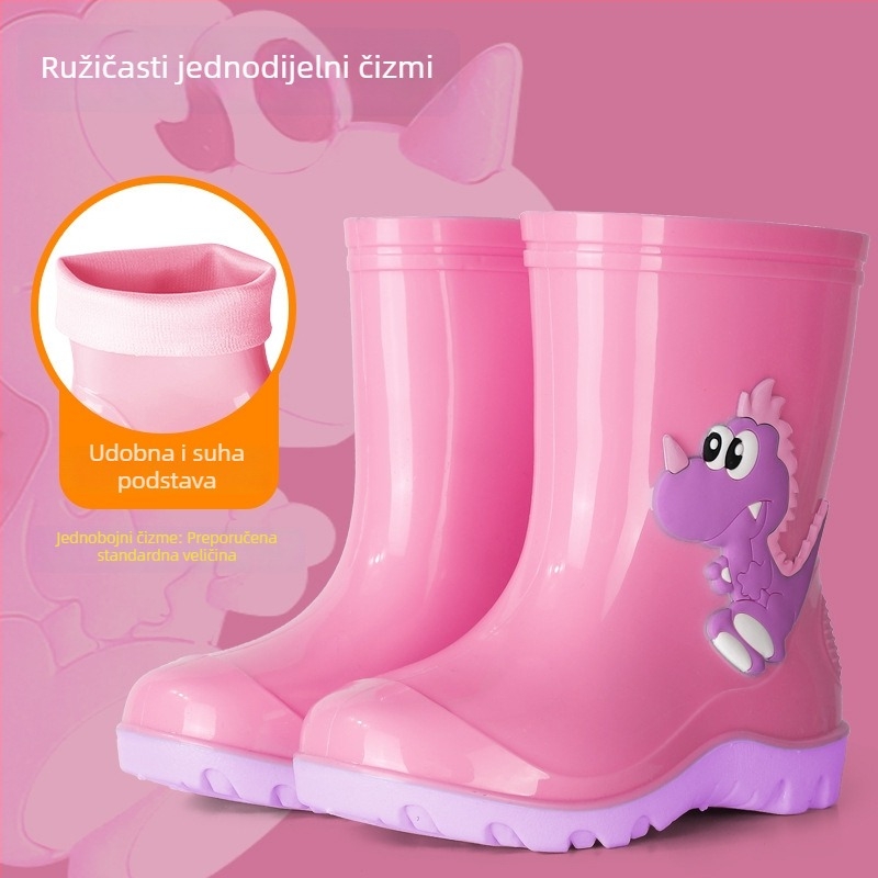 Dječji set gumiranih čizama za kišu s dinosaurskim uzorkom, PVC gornji dio, protuklizna podstava, za sve sezone, unisex