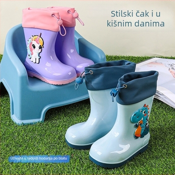 Dječje kišne čizme s vezanjem na vrhu, otporne na klizanje i habanje, unisex, s fleec podstavom, za vanjsku upotrebu