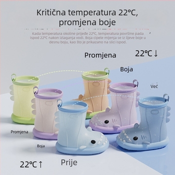 Čizme za kišu s promjenom boje u obliku morskog psa za dječake i djevojčice, karikature za bebe i predškolce, slatke vanjske gumene cipele