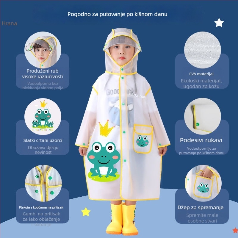 Dječje kišno pončo za osnovnoškolce, debeli i izdržljivi, otporni na kišu, za veće ruksake, unisex, novi model 2025