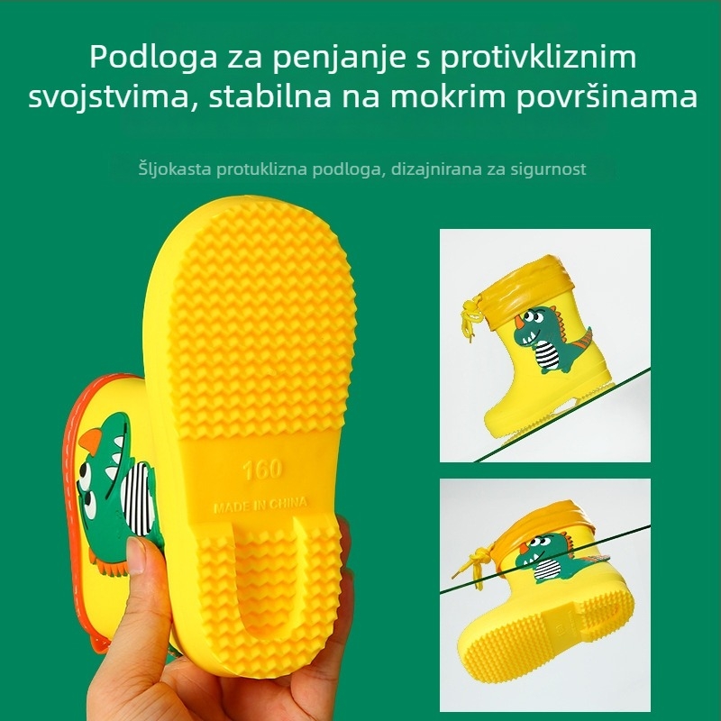 Dječje čizme za kišu s karikaturnim motivom, vodootporne, s flis podstavom, protuklizne, za vanjsku upotrebu