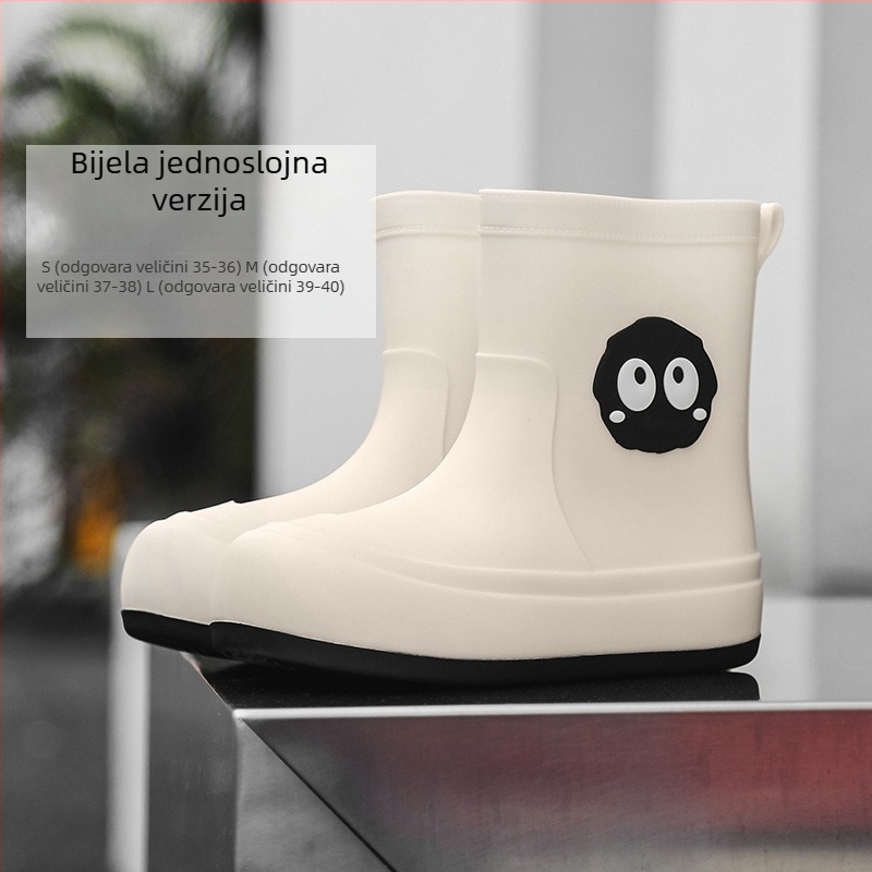 Ženske kišne čizme u japanskom stilu, srednje visoke, protuklizna podloga, debeli potplat, podstavljena fleece, kratke kišne čizme.