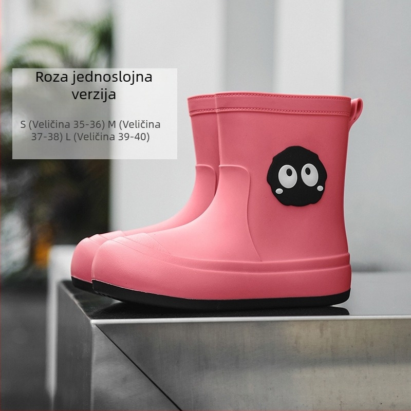 Ženske kišne čizme u japanskom stilu, srednje visoke, protuklizna podloga, debeli potplat, podstavljena fleece, kratke kišne čizme.