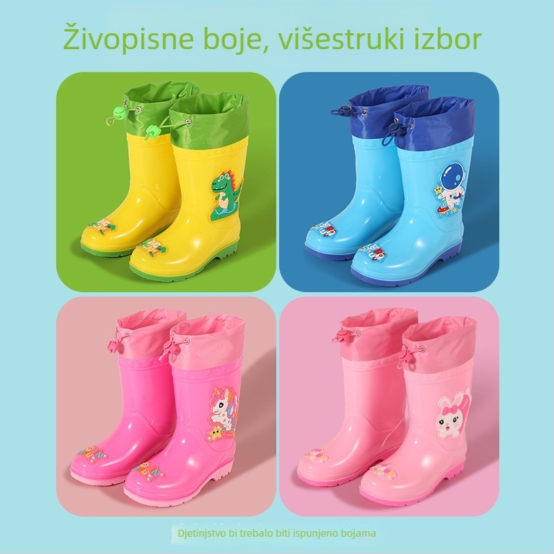 Dječje čizme za kišu s karikaturnim uzorkom, lagane od PVC-a, fleece podstava, odvojiva vodootporna gornja, protuklizne, uzrast 1–6 godina.