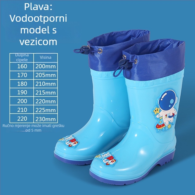 Dječje čizme za kišu s karikaturnim uzorkom, lagane od PVC-a, fleece podstava, odvojiva vodootporna gornja, protuklizne, uzrast 1–6 godina.