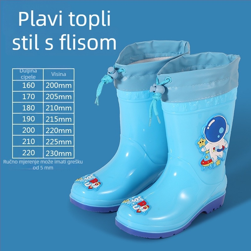Dječje čizme za kišu s karikaturnim uzorkom, lagane od PVC-a, fleece podstava, odvojiva vodootporna gornja, protuklizne, uzrast 1–6 godina.