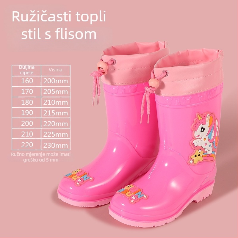 Dječje čizme za kišu s karikaturnim uzorkom, lagane od PVC-a, fleece podstava, odvojiva vodootporna gornja, protuklizne, uzrast 1–6 godina.