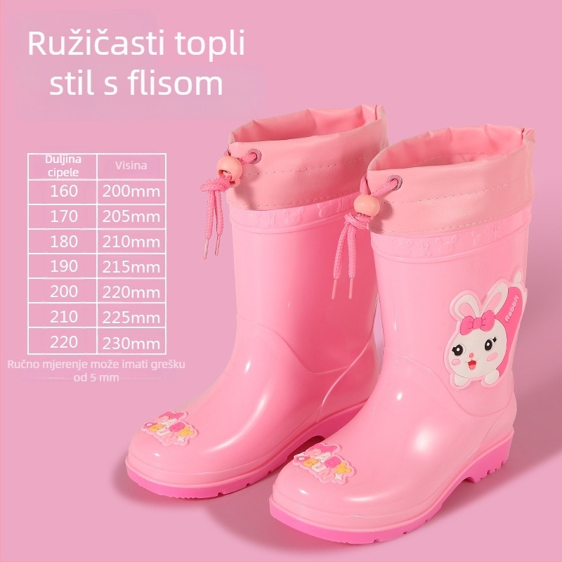 Dječje čizme za kišu s karikaturnim uzorkom, lagane od PVC-a, fleece podstava, odvojiva vodootporna gornja, protuklizne, uzrast 1–6 godina.