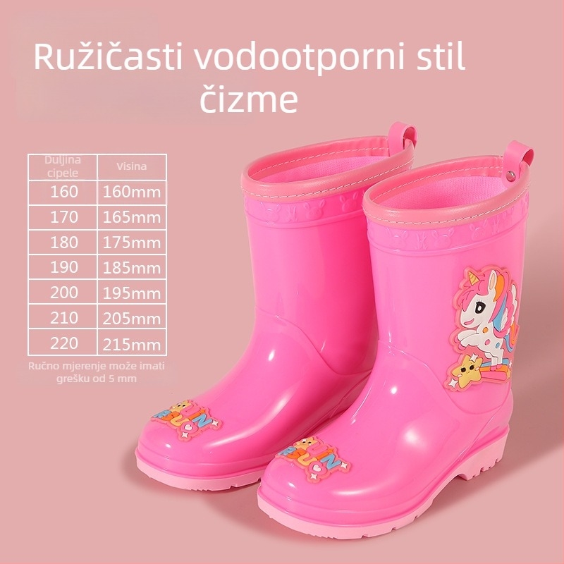 Dječje čizme za kišu s karikaturnim uzorkom, lagane od PVC-a, fleece podstava, odvojiva vodootporna gornja, protuklizne, uzrast 1–6 godina.