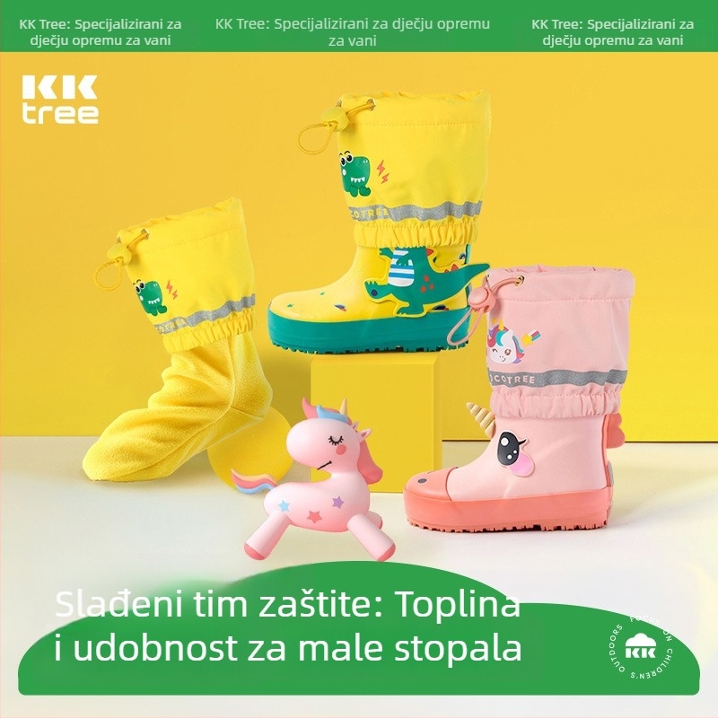 Kocotree dječje čizme za kišu s flisom unutarnjom, vodootporan PVC vanjski dio, srednja visina, odvojiva unutarnja podstava, karikaturni uzorak
