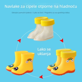 Dječje PVC čizme za kišu, topli flis-ublaža, uklonjiva podstava, protuklizne i vodootporne, crtani uzorak, unisex, za uzrast 4–12 godina